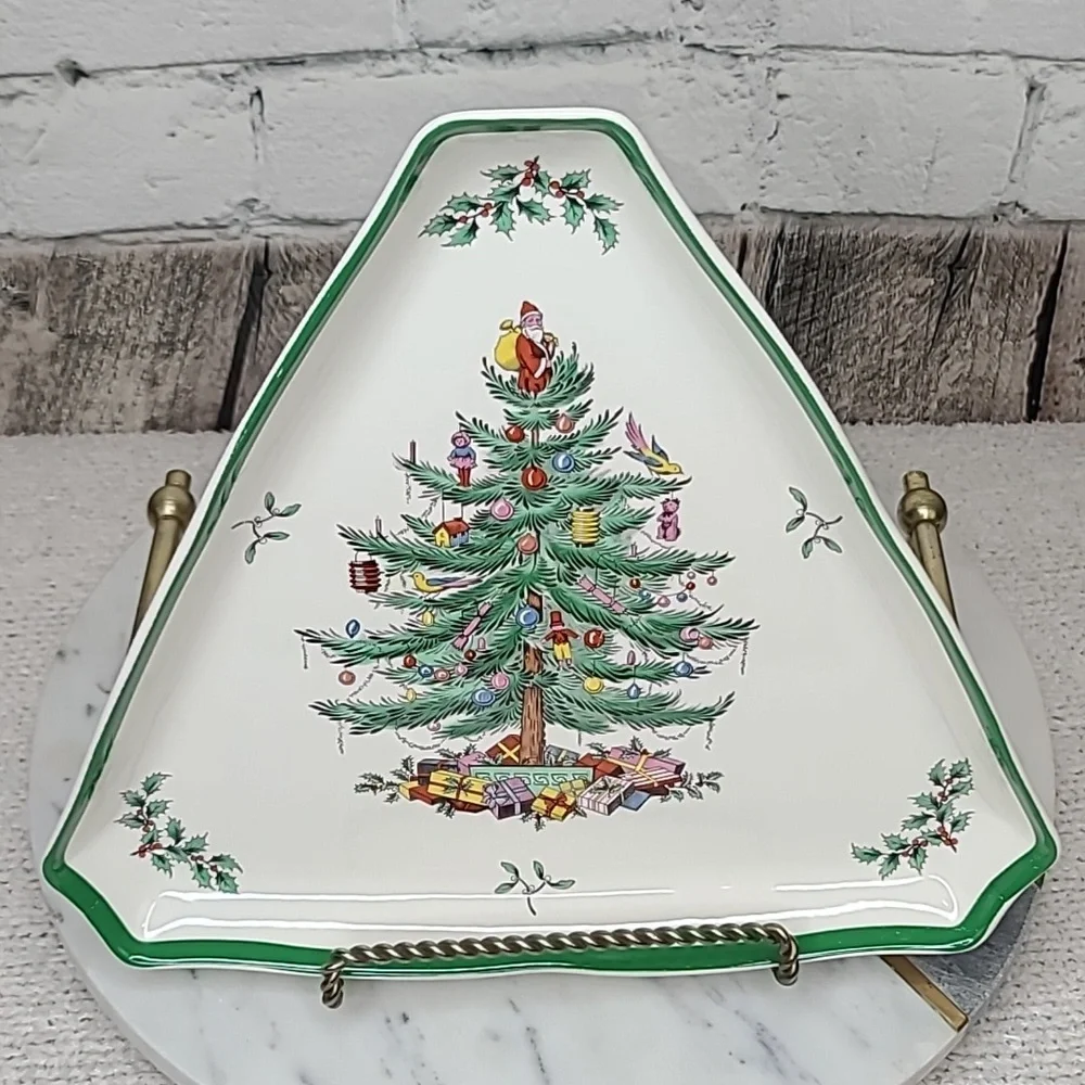 Spode Christmas Tree Classic Vintage Collectible Ceramic Triangular Serving Dish